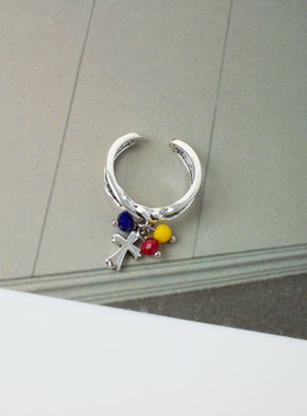 可调节小众彩珠笑脸戒指三件套