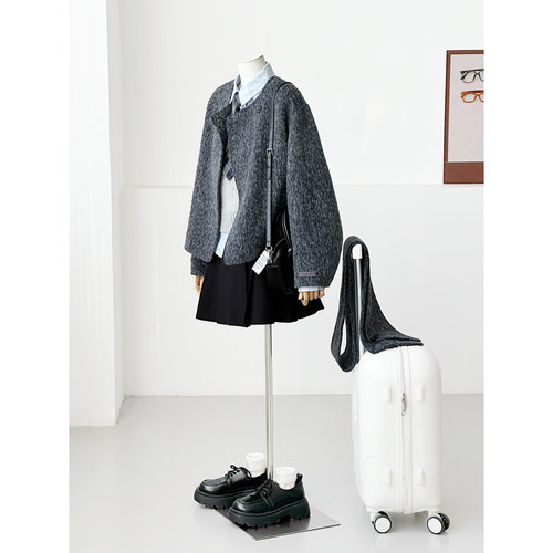 英伦风围巾式短款毛呢外套女灰色双面呢羊毛大衣高级感Y193 - 图0