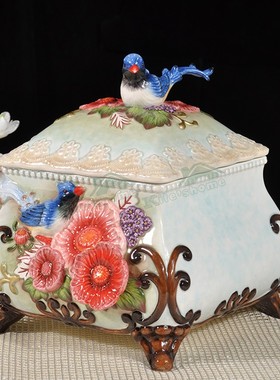 密封罐电视柜摆设方亚陶瓷礼品