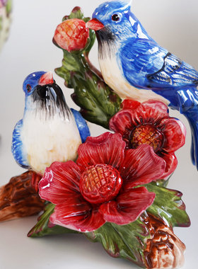 方亚陶瓷祝福中式客书房小鸟摆设