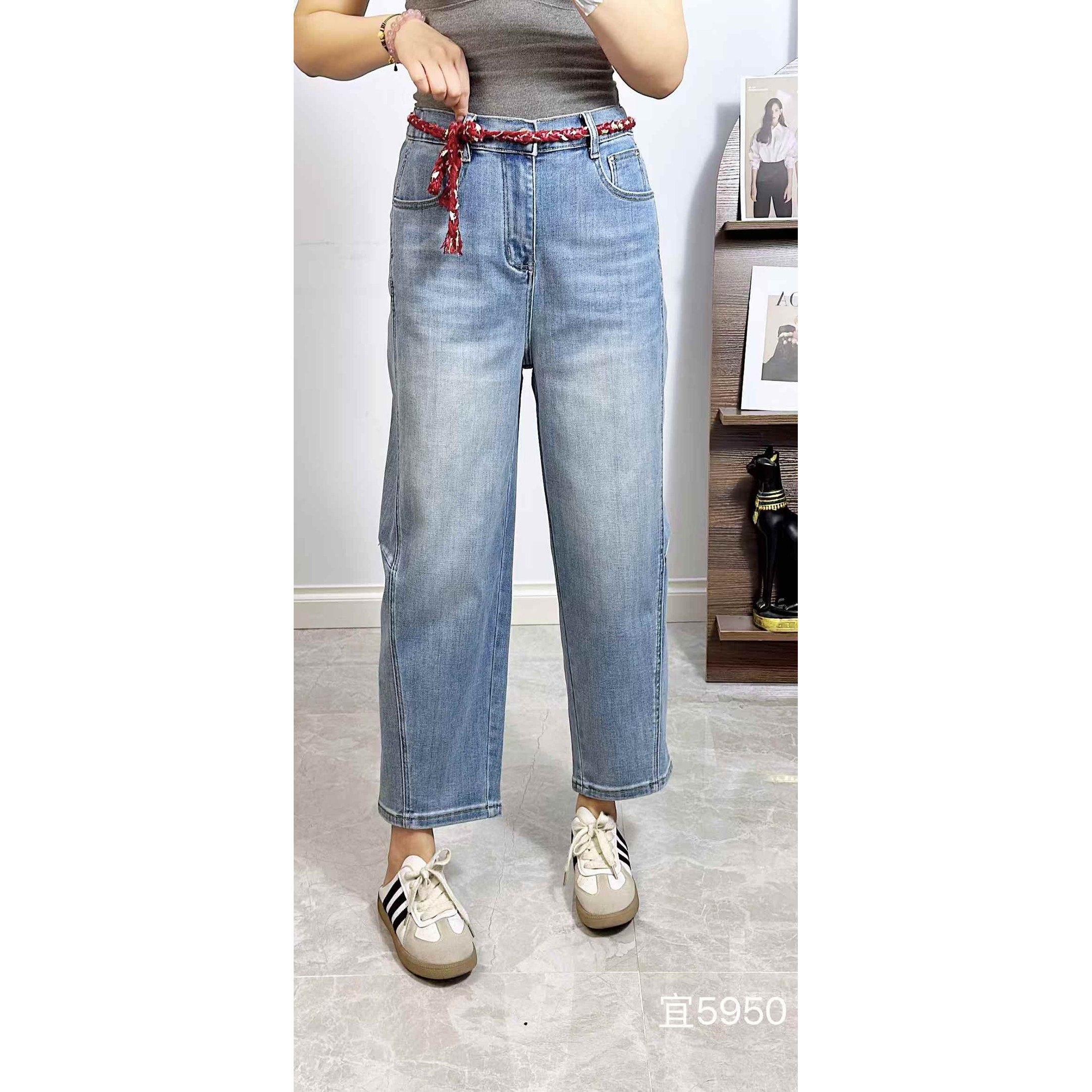 宜语析5950春加大码牛仔裤女 210斤胖妹mm松紧中高腰九分老爹裤子,淘宝优惠券,粉丝福利购,淘宝优惠卷