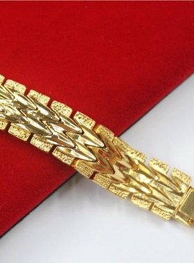 黄铜男士宽面霸气风结婚沙金手链