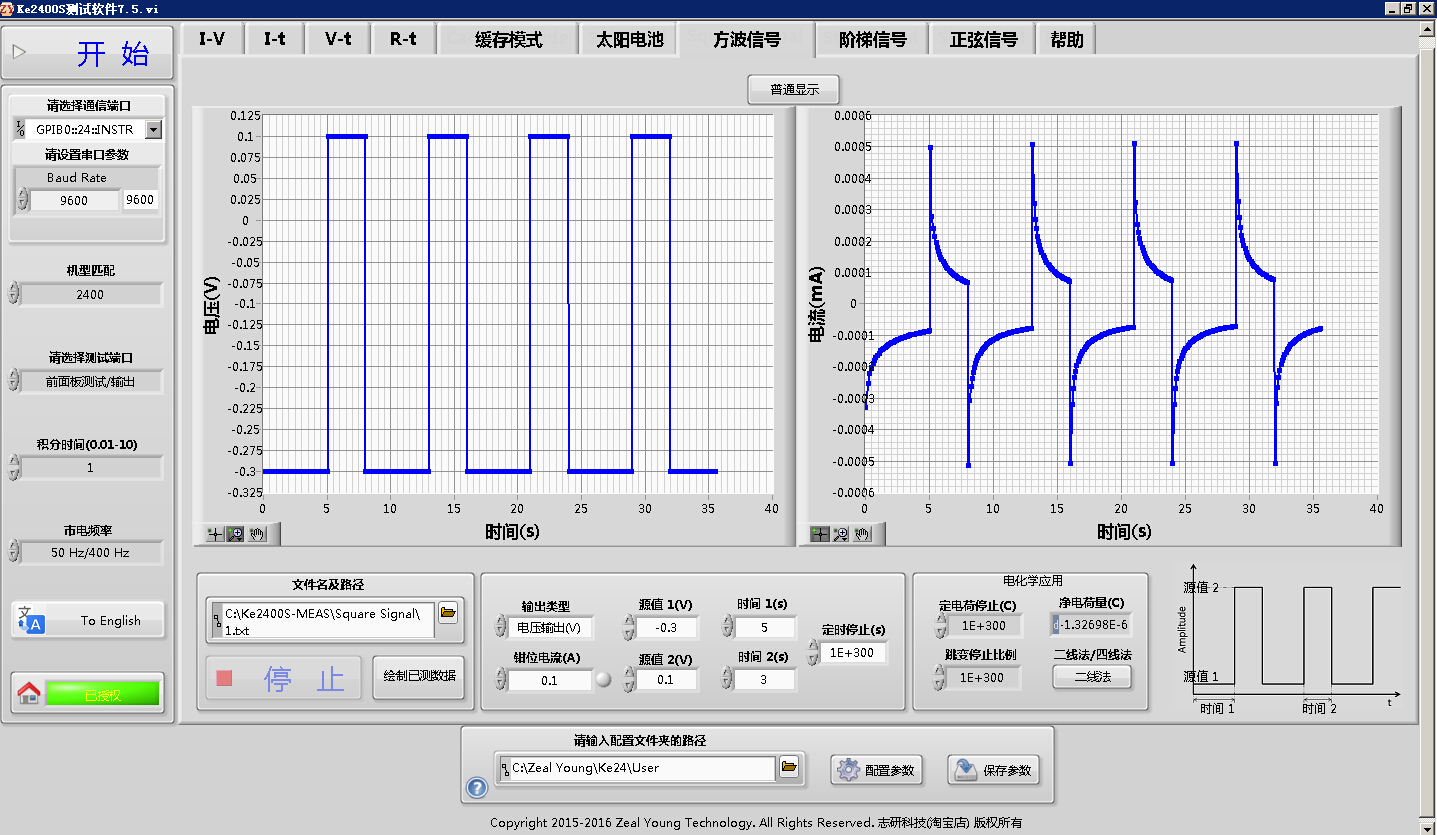 Keithley2400测试软件，I-V、VIR-t，方波、脉冲、阶梯、正弦信号 - 图0