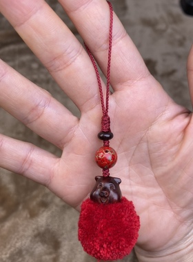 小叶紫檀精工手工小猪猪葫芦挂件手机链小可爱网红同款