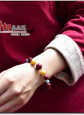 天然原矿高含量朱砂紫金砂配雄黄手链女款手串本命年手饰护身符
