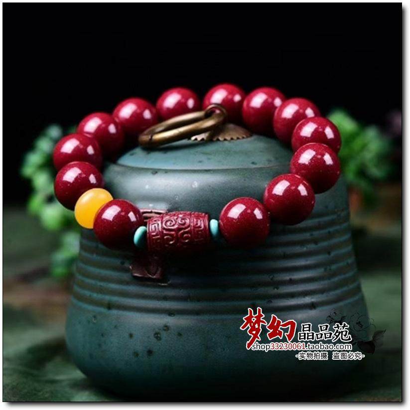 天然原矿高含量朱砂紫金砂男款14毫米光珠配回纹珠桶珠手链手串,淘宝优惠券,粉丝福利购,淘宝优惠卷