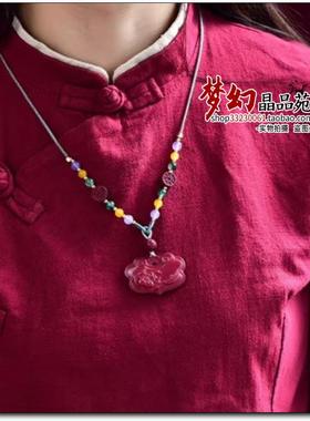 原矿高含量紫金砂朱砂永结连理如意锁荷花鲤鱼牌项链吊坠脖挂男女