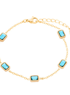 INS新款方形彩钻钛钢手链女时尚轻奢18K小众设计不掉色不锈钢手饰