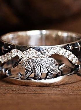 华杰 欧美跨境热卖饰品 男女款可爱熊情侣款复古风对戒 厂家直销