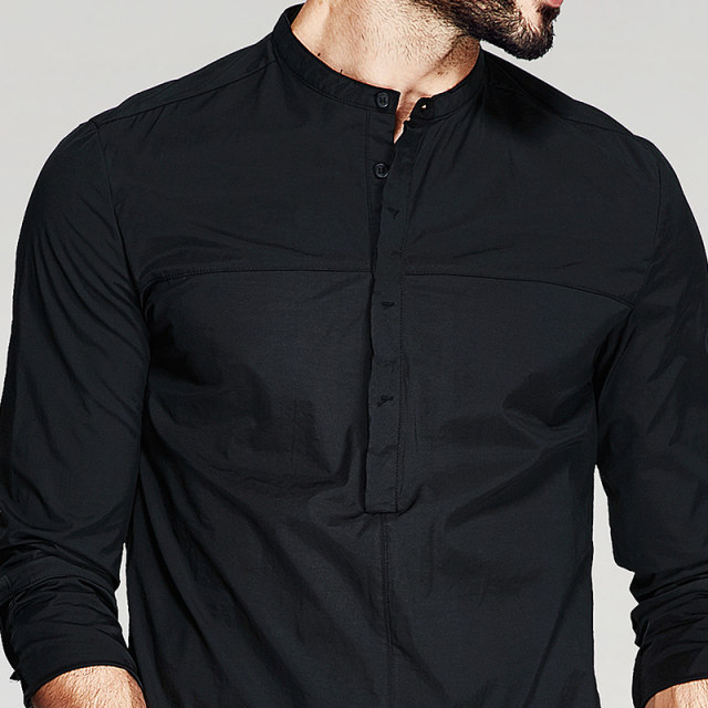 Men's long-sleeved shirt Korean style slim youth stand-up collar handsome thin style trendy simple casual shirt autumn