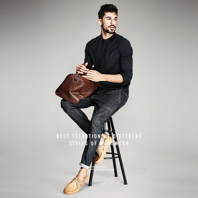 Men's long-sleeved shirt Korean style slim youth stand-up collar handsome thin style trendy simple casual shirt autumn