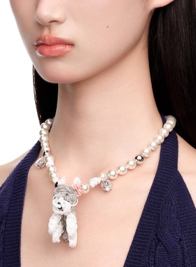 【现货】YVMIN尤目 25AW 橡皮筋小狗珍珠项链 DOUBLEBOO