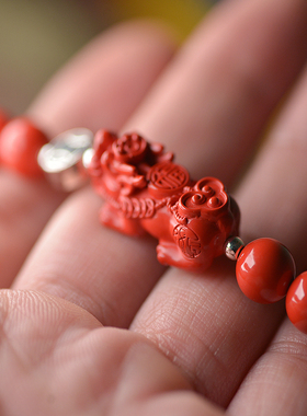 湘西水飞原矿朱砂貔貅女款手串红砂朱砂高含量天然辰砂可出证书