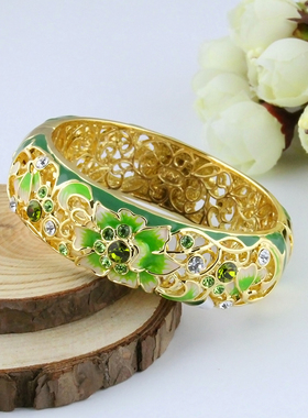 民族风女镂空镀金景泰蓝手镯珐琅