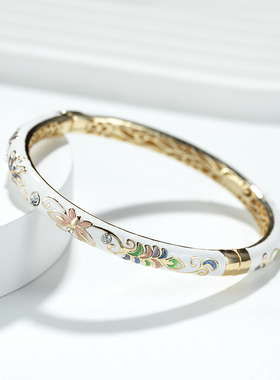 复古时尚女铜珐琅彩景泰蓝手镯细