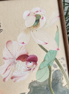 锦鲤国画纯手绘中式国风高级感装饰画定制金鱼兰寿泰狮好运