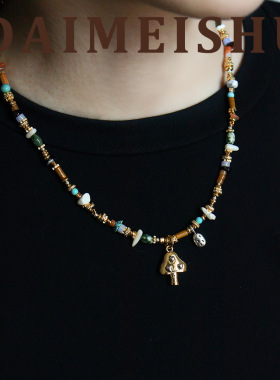 复古时尚精致气质百搭日出蘑菇松石串珠项链轻奢高级感叠戴锁骨链