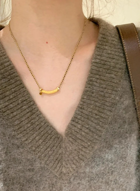 法式轻奢拉丝微笑虎眼石项链简约高级感精致百搭复古编织锁骨链女