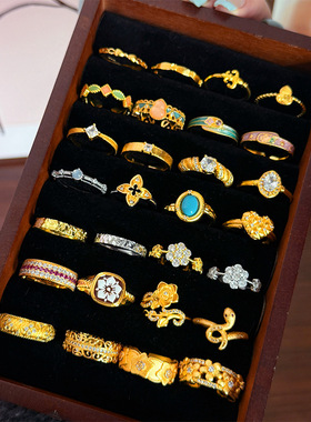 小红书爆款复古风彩色滴油拉丝花朵戒指女小众设计高级感戒子指环