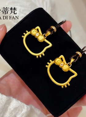 小红书爆款沙金可爱蝴蝶结kitty猫吊坠点钻镂空三丽鸥kitty项链时