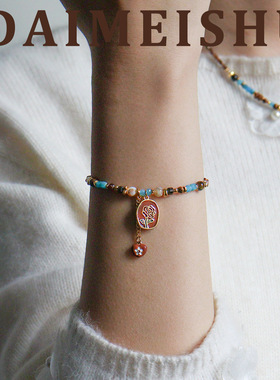 原创复古秋冬美拉德虎眼石彩色滴油花马项链轻奢高级感百搭锁骨链