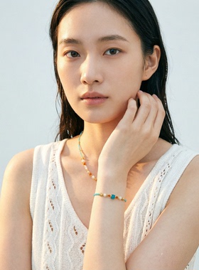 《敦煌一梦》蓝色复古天然石串珠项链女新中式淡水珍珠锁骨链配饰