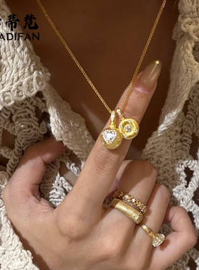 爆款中古拉丝爱心小甜豆吊坠项链女轻奢气质高级感颈链锁骨链