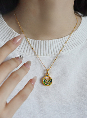 原创新中式彩色滴油珐琅贝壳项链轻奢小众复古气质时尚百搭锁骨链