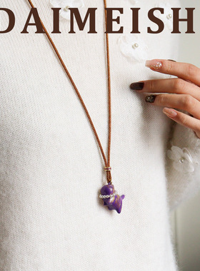 原创时尚精致彩色滴油珍珠猫咪毛衣链轻奢高级感气质百搭长项链女