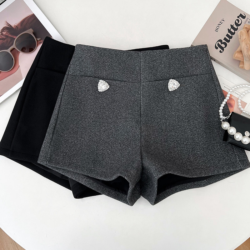 小香风水钻高腰显瘦毛呢短裤阔腿裤休闲裤靴裤打底裤女秋冬新款,淘宝优惠券,粉丝福利购,淘宝优惠卷