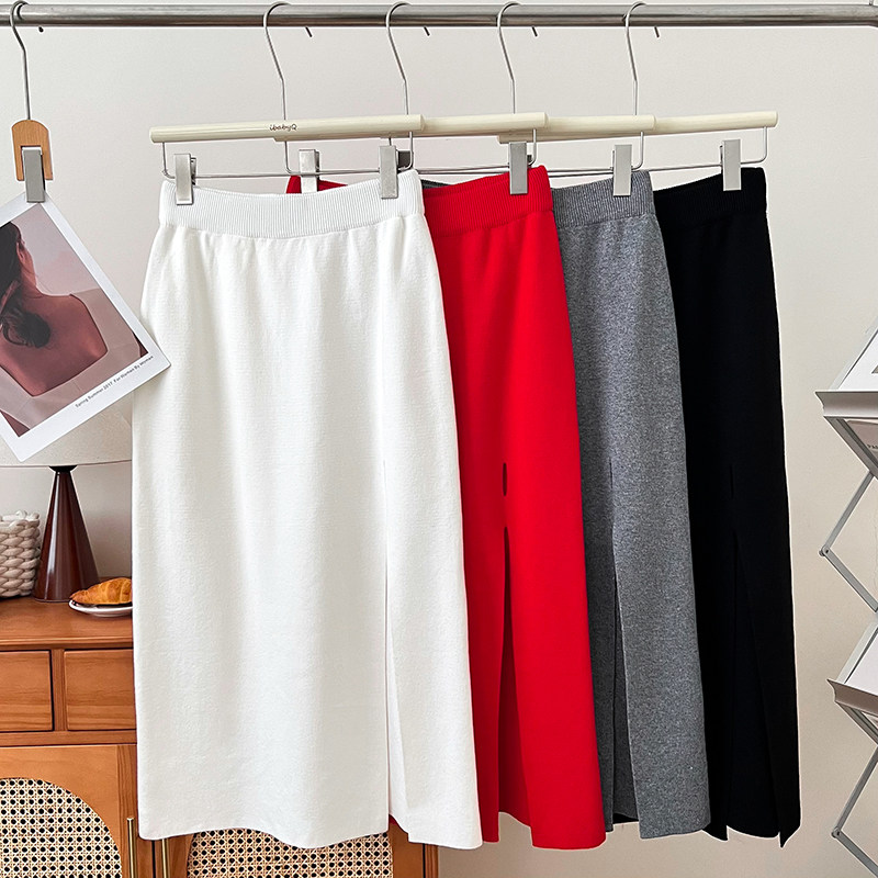 设计感气质百搭高腰显瘦针织中长款开叉半身裙包臀裙a字裙女秋冬,淘宝优惠券,粉丝福利购,淘宝优惠卷