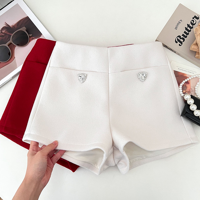 小香风水钻高腰显瘦毛呢短裤阔腿裤休闲裤靴裤打底裤女秋冬新款,淘宝优惠券,粉丝福利购,淘宝优惠卷