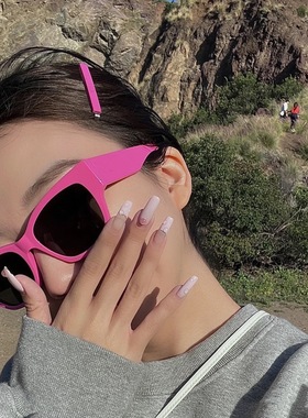 海边沙滩白框黑片复古墨镜小脸遮阳防紫外线糖果色太阳镜少女粉红