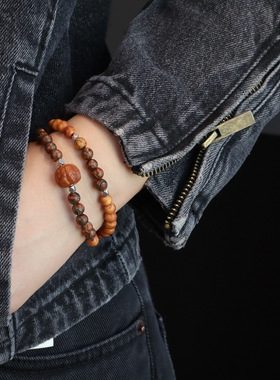 M新中式木质双层叠戴串珠手串女手作复古手链男百搭手饰中古配件