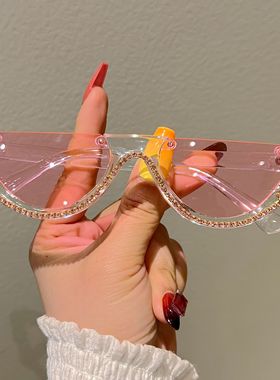 ins风镶钻半框猫眼太阳眼镜