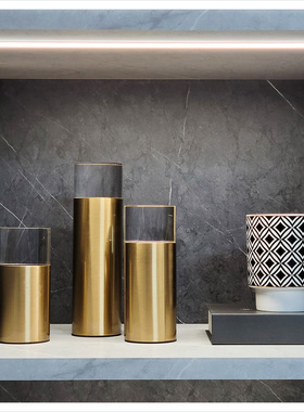 现代轻奢风玻璃相架杯蜡组合摆件