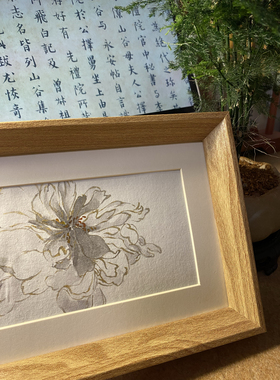 手绘中式水墨花卉画实木框裱客厅背景墙装饰禅意新中式家居摆件