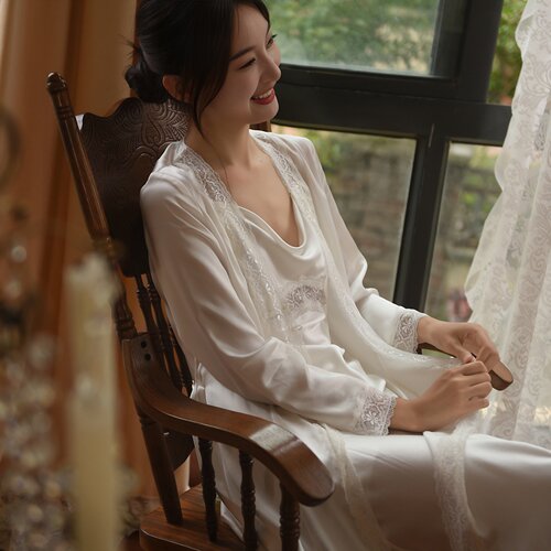 19高级感真丝睡衣女重磅家居装可外穿桑蚕丝新娘睡衣晨袍结婚性感 - 图2