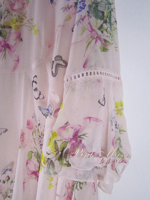 Pink Mary Summer Mulberry Silk ແຂນສັ້ນມີ Qi Qi
