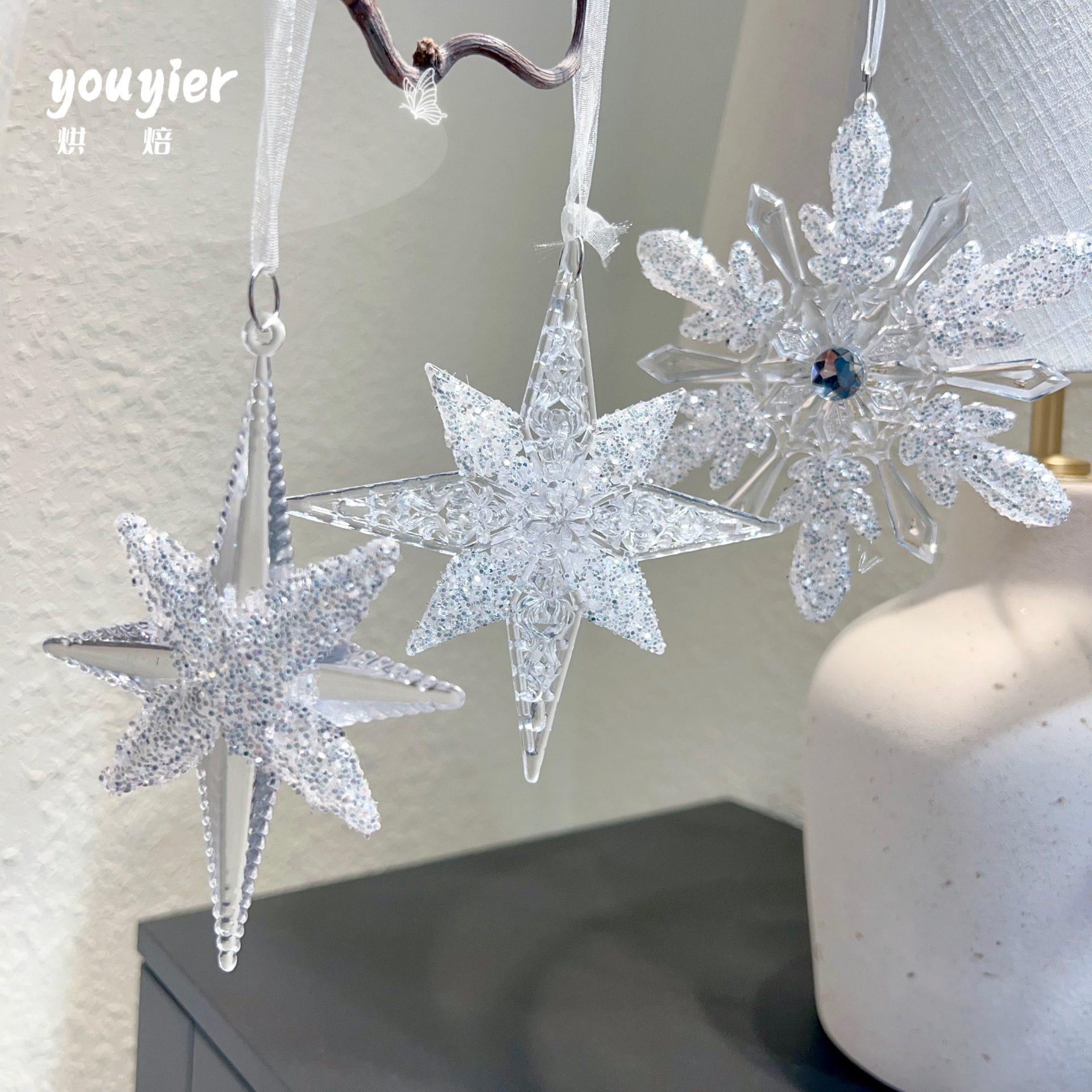 【youyier】圣诞节透明冰晶装饰挂件圣诞树氛围感装饰礼物挂件 - 图0