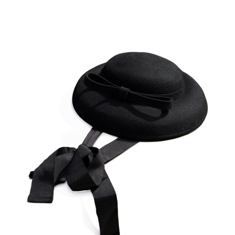 法式复古黑色蝴蝶结系带小盆帽女秋冬羊毛呢赫本日系写真礼帽毡帽,淘宝优惠券,粉丝福利购,淘宝优惠卷