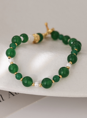 新中式国潮风复古宫廷风手链「山水」OT扣绿色玛瑙轻奢小众设计感