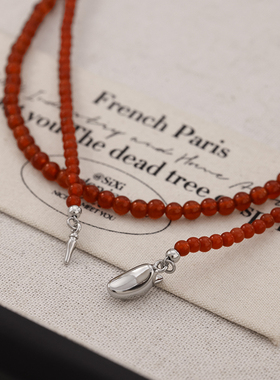 红色串珠新中式长款锁骨链