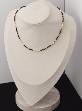 碎银子黑晶珍珠串珠项链叠戴细款