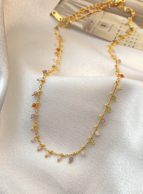 彩色米珠项链串珠小众叠戴锁骨链