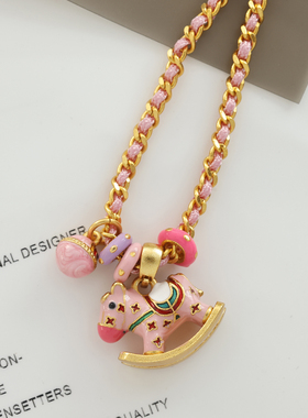 彩色珐琅小木马编绳手链国潮风