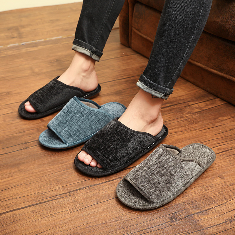 春秋季雪尼尔布艺凉拖鞋男女情侣居家用室内木地板防滑牛筋底夏季 - 图1