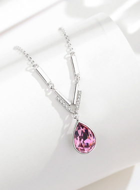 S925纯银蓝色水晶海洋之心项链女