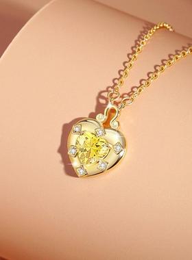 爱心纯银925项链女小众设计轻奢款锆石锁骨链ins风锁头吊坠