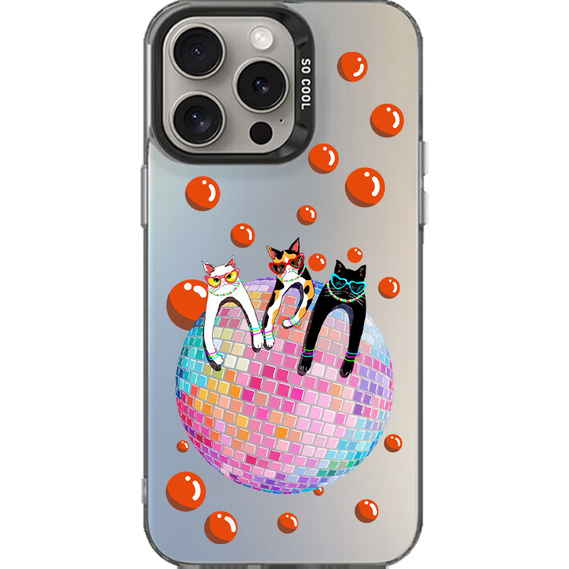 Disco猫猫原创插画可爱创意搞怪艺术全包镭射彩银渐变手机壳透明壳适用于iPhoneAir苹果17ProMax华为P80小米